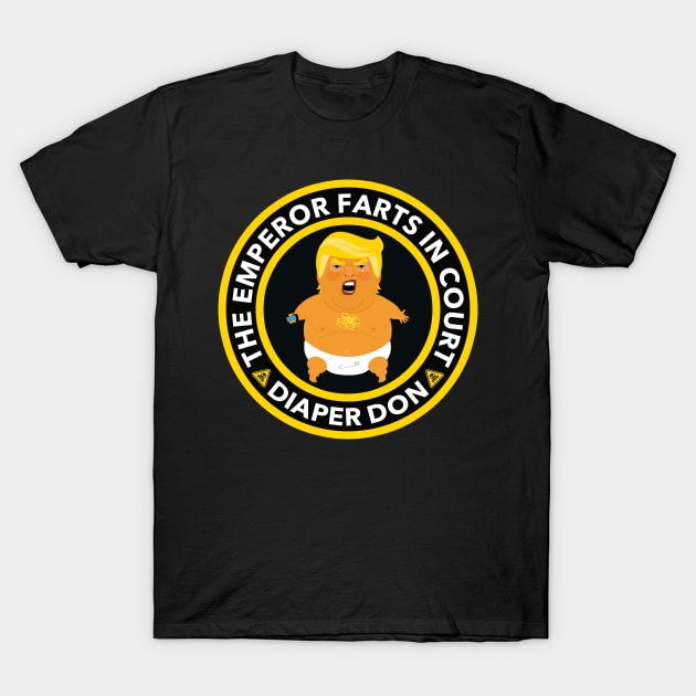 Warning: trump farts in court T-Shirt by Tainted